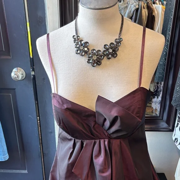 Max & Cleo Strapless Burgundy Party Dress with Bow Detail - Picture 11 of 13